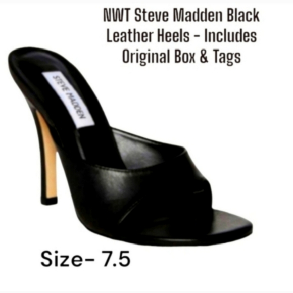 Steve Madden Shoes - NWT Steve Madden Black Leather Slip On Stiletto Heels Size 7.5